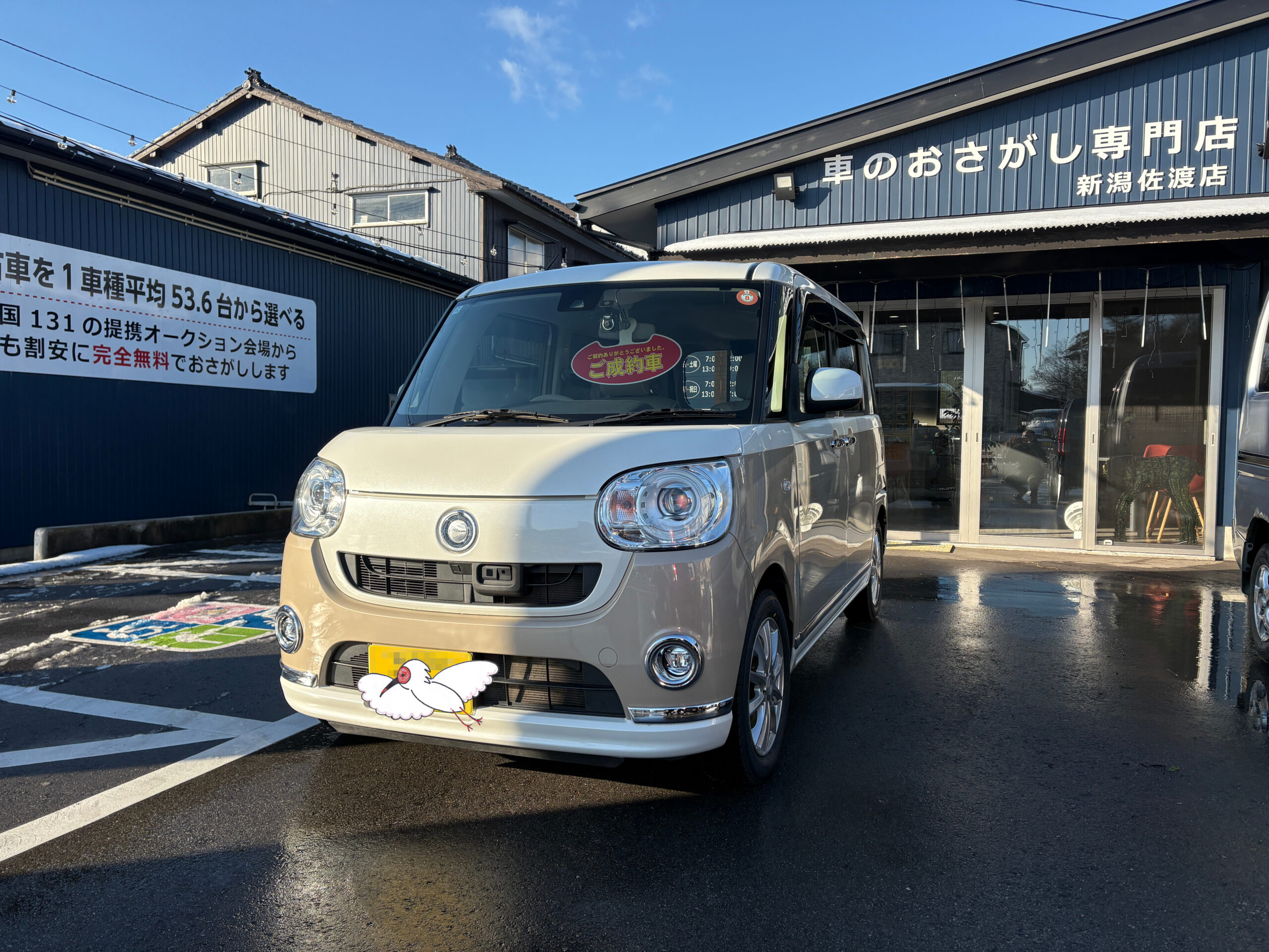 店舗前に駐車した車